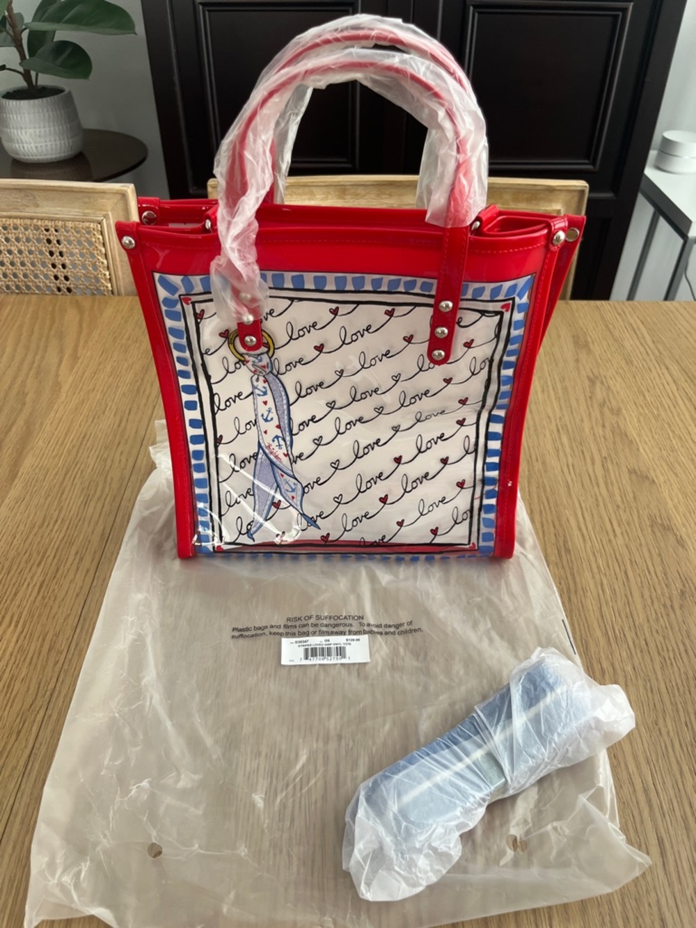 Brighton Red Heart Tote with Blue-Trim Panel - Picture 4 of 7